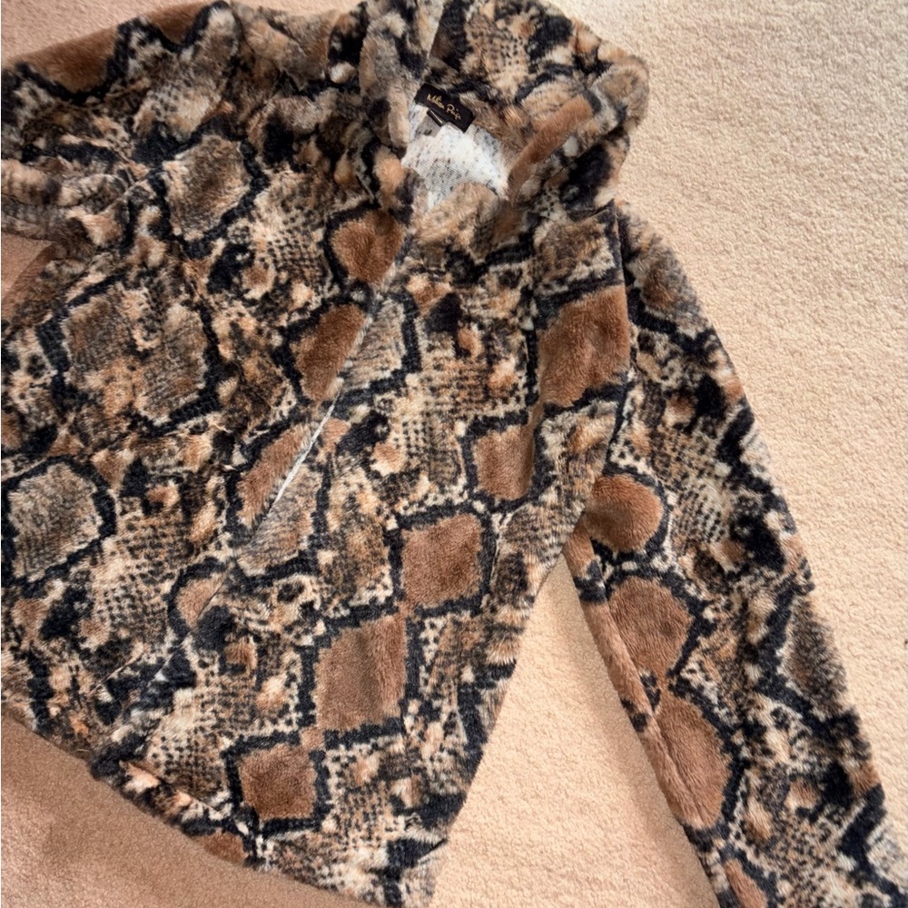 Faux Fur Snakeprint Jacket - Brown & Cream